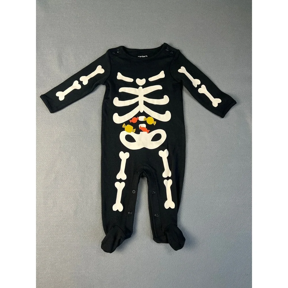 Carter's Skeleton Candy Romper Sleeper‎ Spooky Goth Streetwear Black Cotton 6M